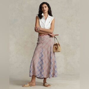 Polo Ralph Lauren Red and Blue Linen A-Line Skirt